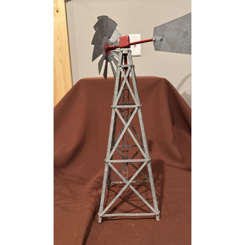 Vintage Windmill Around 17" Model Galvanized Steel Train Christmas Village